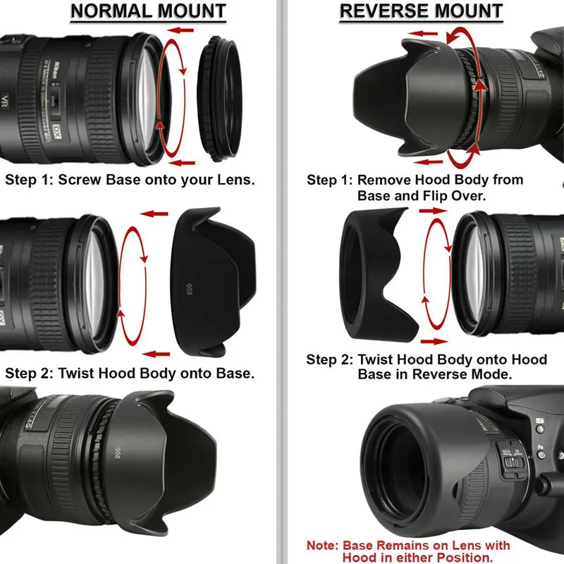 Реверсивная Бленда Объектива 52 мм 58 мм 55 мм 62 мм 67 мм 72 мм 77 мм цветочный фильтр резьба+ крышка объектива для Canon для Nikon для sony