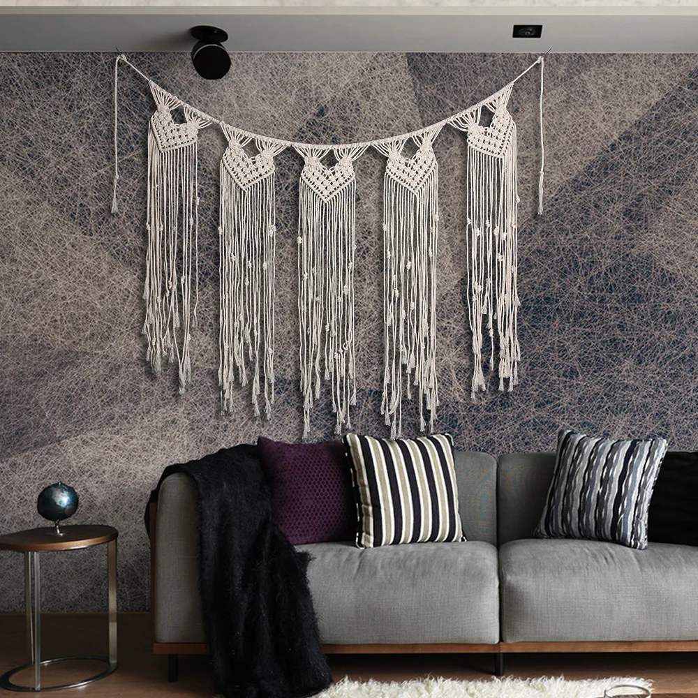 

Macrame Wall Art Handmade Cotton Wall Hanging Tapestry with Lace Fabrics Bohemian Wedding Decoration Christmas