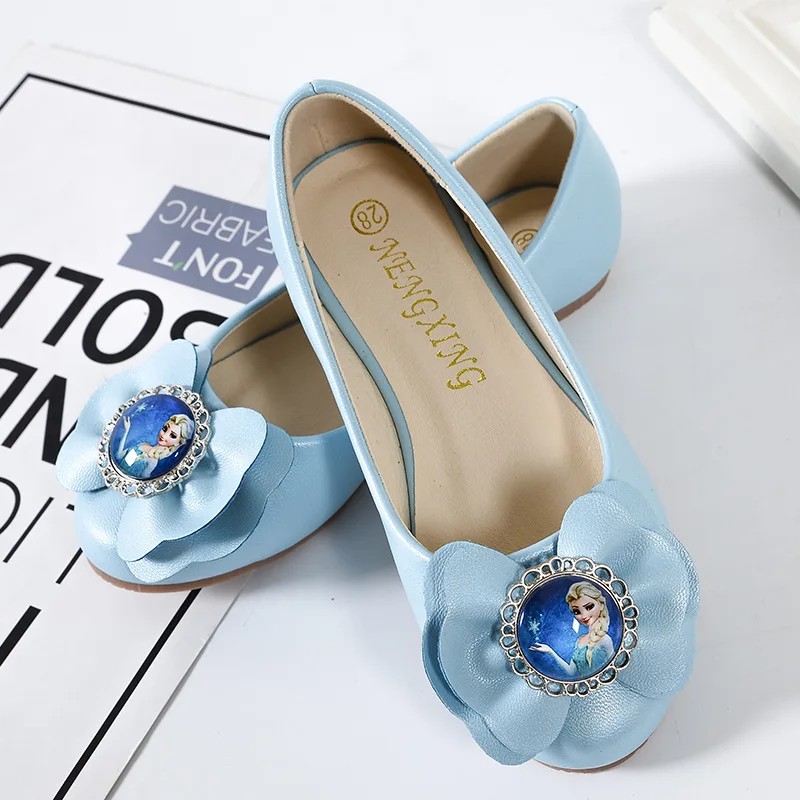 Primavera e Outono Único para Crianças Tamanho da ue Meninas Elsa Congelado Princesa Plana Sapatos Shoes 25-37 2019