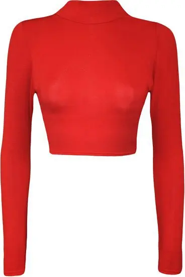 Восточное Вязание E239 женские сексуальные красочные топы с длинным рукавом Женская водолазка укороченный Простой Топ для женщин - Цвет: Красный