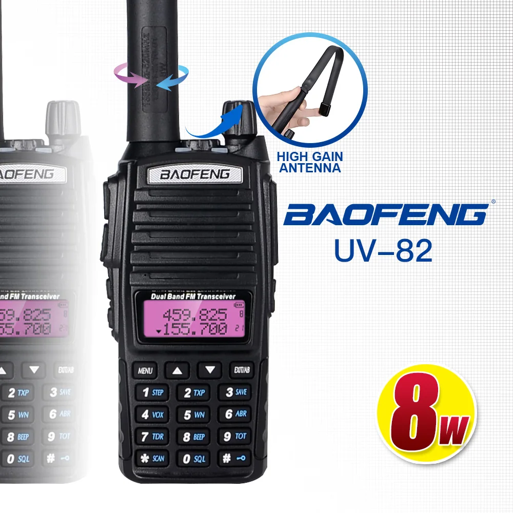 

Baofeng UV-82Plus 8W 10KM Long Range Powerful Walkie Talkie Portable CB vhf / uhf two-way Radio Amador 8 watts BF UV82 Plus