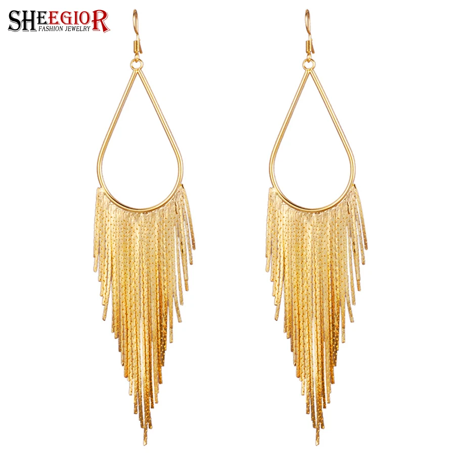 Женские длинные серьги подвески Boho золотистые черные Серебристые капли с