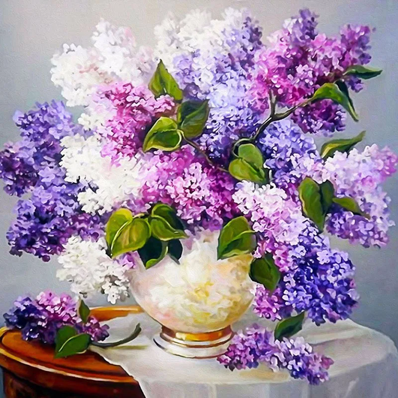 DIY 5D Diamond Embroidery Purple Lilac Full Square Painting Flower In A Vase Needlework Cross Stitch Mosaic Sale | Дом и сад