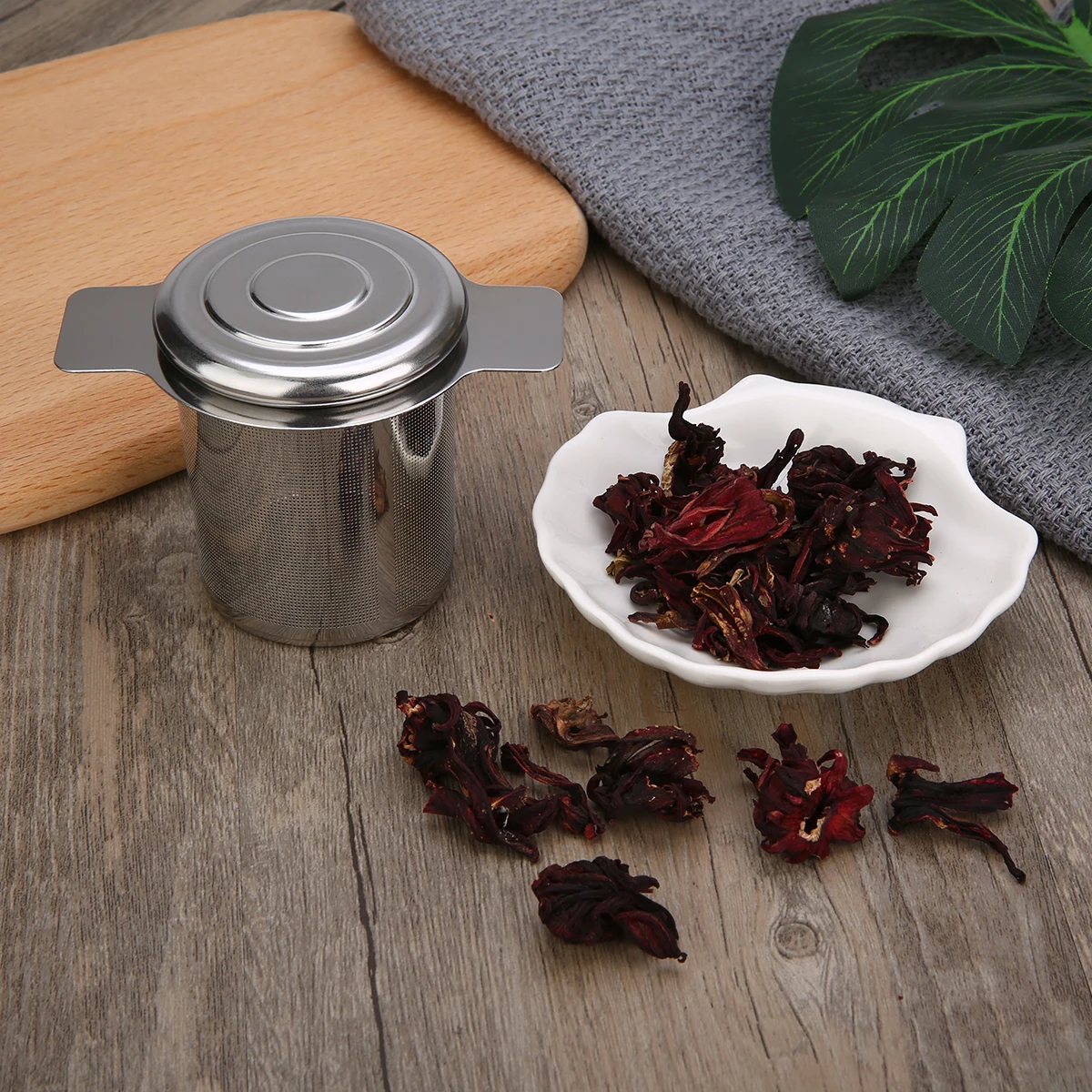 Reusable Stainless Steel Tea Mesh Infuser Metal Cup Strainer Loose Leaf Filter With Lid Drinkware Kitchen Accessories