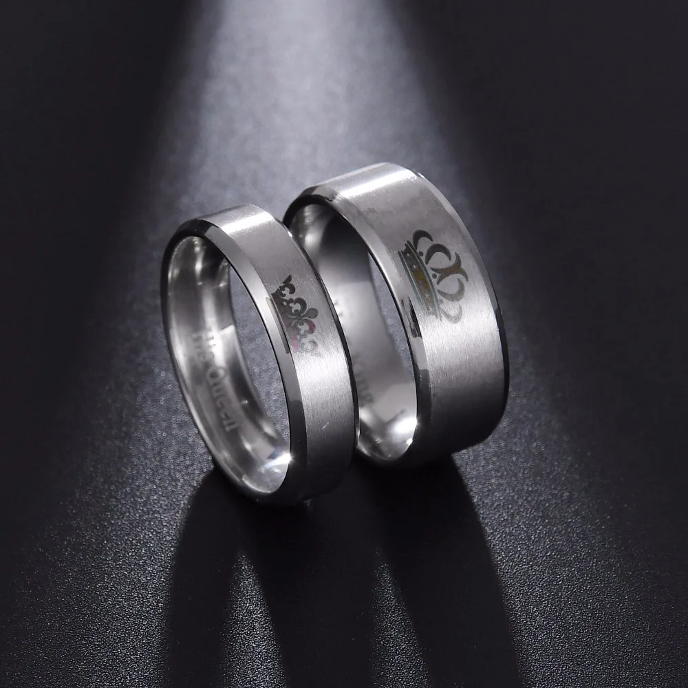 ELSEMODE 1Piece Titanium His Queen Her King DIY Engraved Couple Ring Romantic Engagement Wedding Rings For Men Women Jewelry