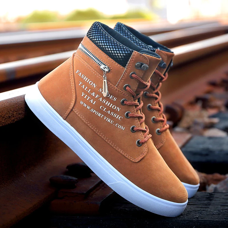 GNOME Korean Version High Top Men Casual Shoes Autumn Winter Zipper