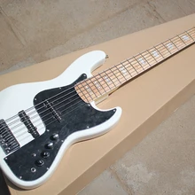 Заводская белый 6 Струны для электрической бас-гитары с кленовым грифом, хром аппаратных средств, черная накладка, предложение по индивидуальному заказу