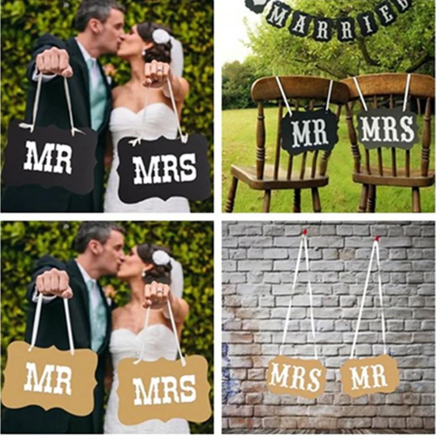 2pcs Set Diy Mr Mrs Chair Signs Garland Bridal Banner Supplies