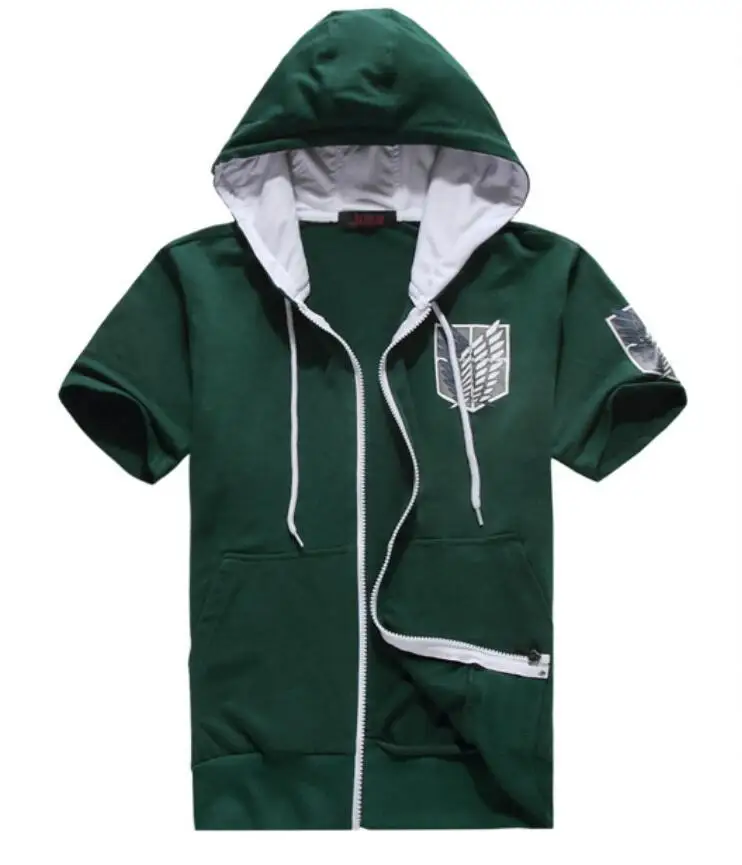 

Anime Attack on Titan cosplay Eren Jaeger Halloween daily summer short sleeve Hooded green black white T-shirt Casual shirt
