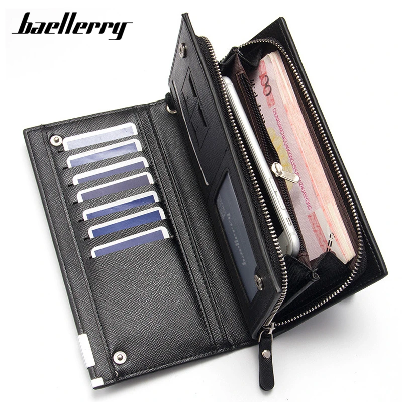 Мужские кошельки Baellerry для множества людей кожаные длинные мужские бумажники с