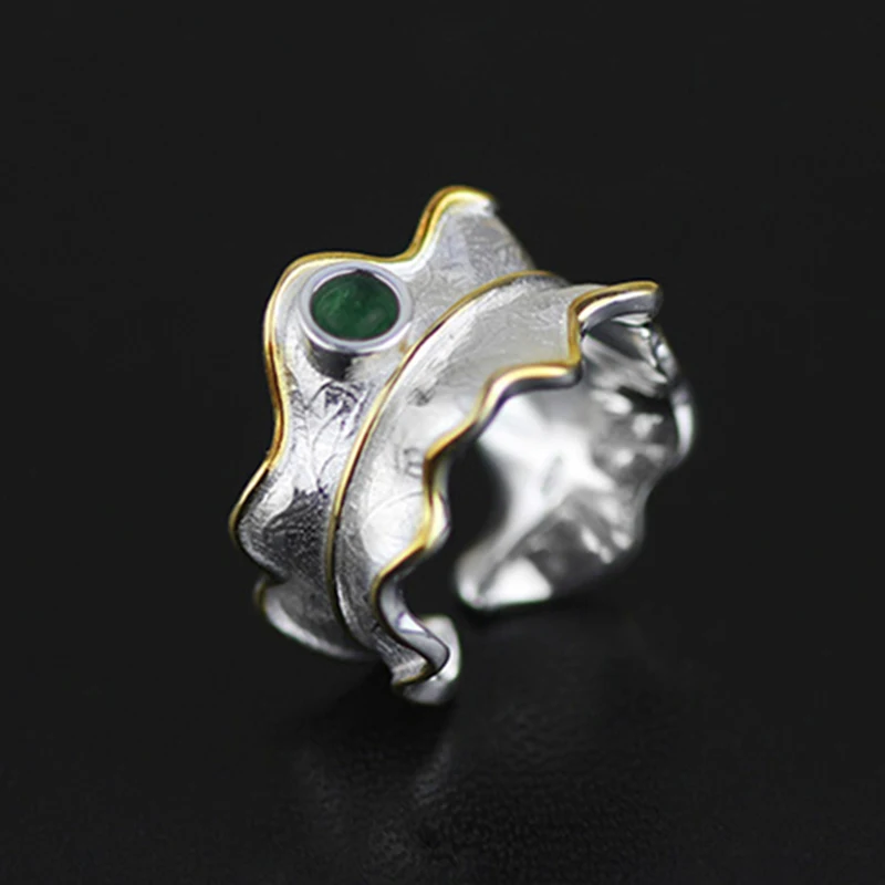 

Lotus Fun Sterling Silver 925 Ring for Women 2017 Unique Green Tourmaline Twist Leaf Open Cuff Resizable Ring Band Fine Jewelry
