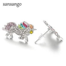 Wedding Stud Earrings Jewelry Crystal Unicorn Cute Animal Small Earrings Women Girl Birthday Gift Jewelry Party Accessories