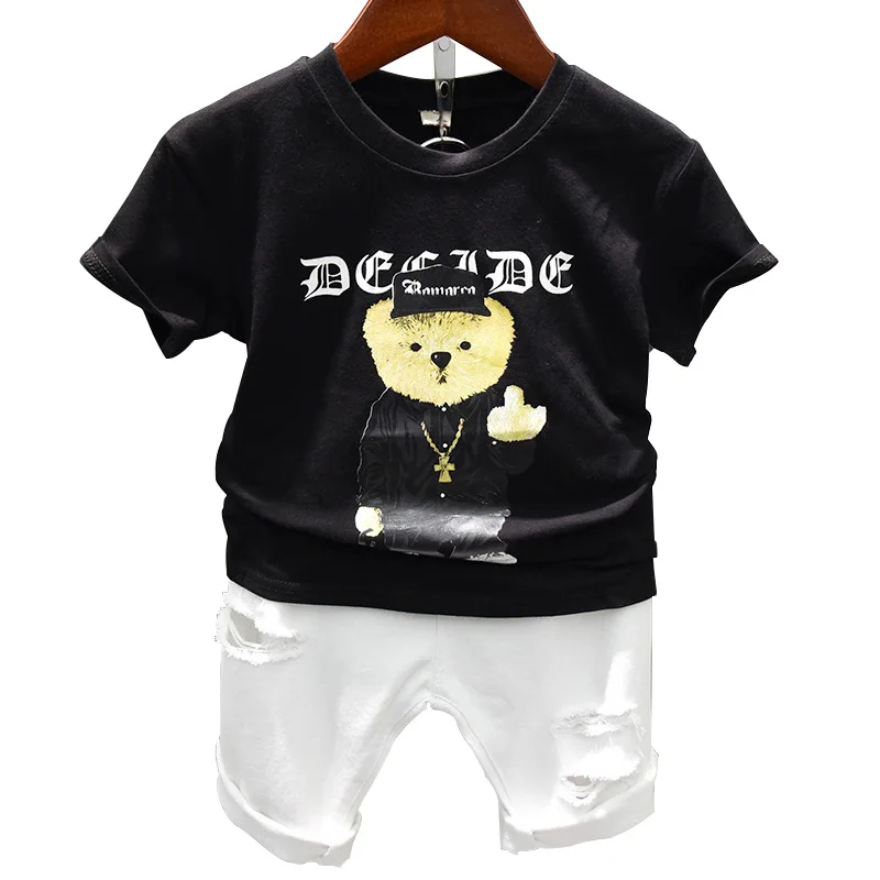 

2019 Summer Boys Clothing Sets Cartoon T Shirt Shorts 2 Pieces Baby Boys Clothes Black White Children Clothes 6 Years