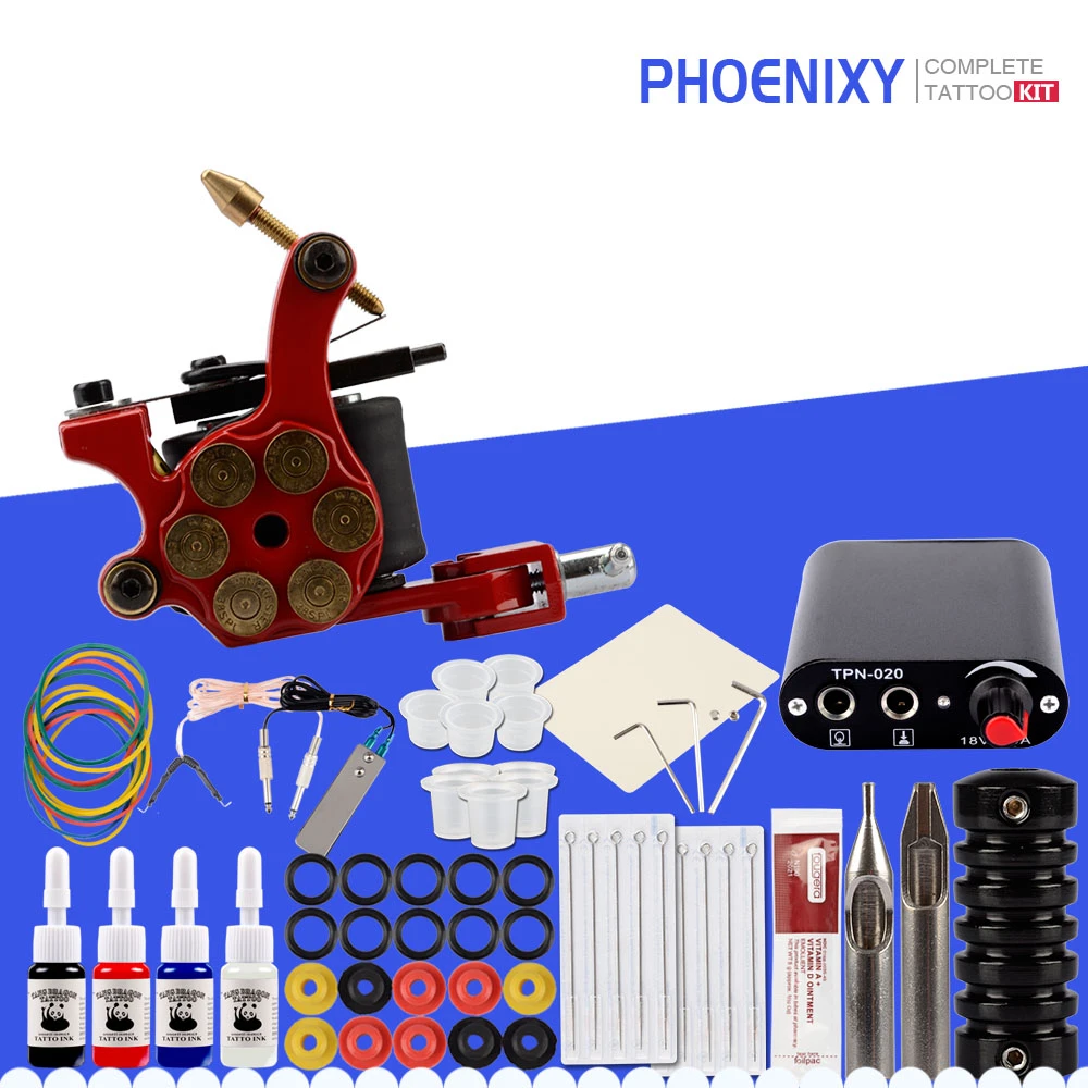 

Starter 1 Tattoo Machine Gun 4 Color Inks Power Supply Set Beginner Tattoo Kits