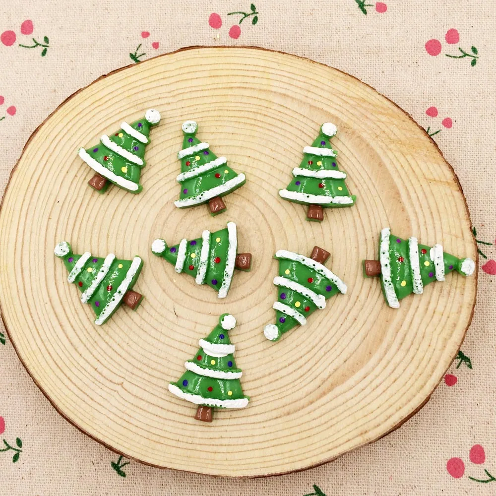 

10pcs Kawaii Christmas Tree Resin Craft DIY Decoration Resin Cabochon Flat Back Scrapbooking Hair Bow Center Accessories 24*31mm