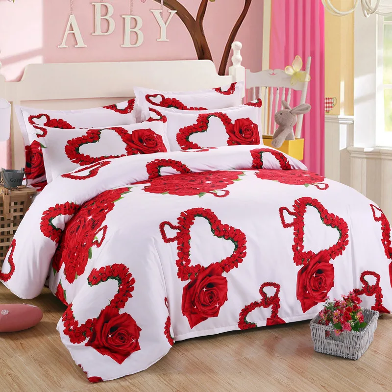 New 3d Red Love Bedding Set Romantic Wedding Valentines Gift for Her