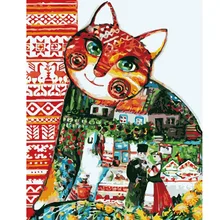 Красочная кошка по номерам Современная Настенная живопись ручная роспись маслом на холсте для украшение для дома, безрамочные картины 40*50 см