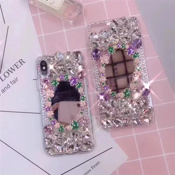 

XINGDUO 5C Super luxury rhinestone diamonds case for iphone X XS XR XS MAX Lovely flowers mirror shell for iphone 6 6s 7 8 plus