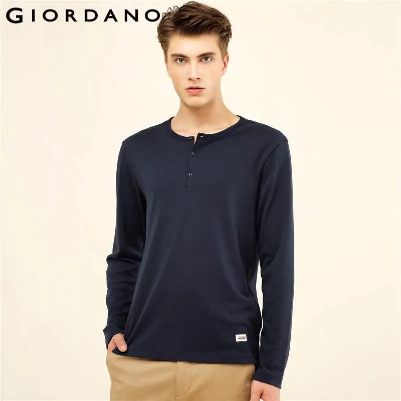Giordano/мужская футболка однотонная хлопковая с длинным рукавом и круглым вырезом