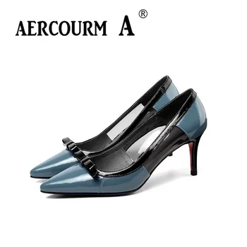

Aercourm A 2019 Girls Pink Black Pumps Shoes Lady Genuine Leather Shoes Thin High Heel Pumps New Spring Mixed Colors Mesh Shoes