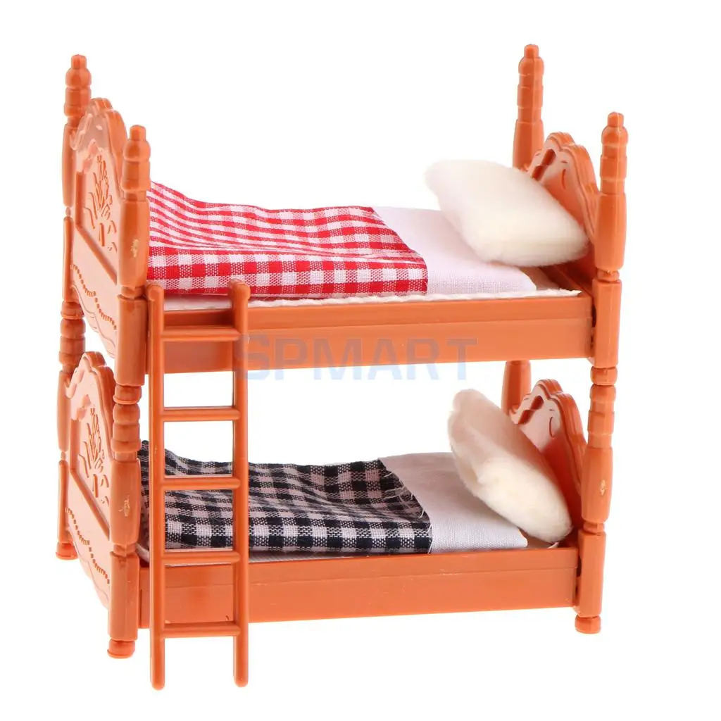 1/12 Scale Dollhouse Bedroom Furniture Bunk Bed Set for 12th Dolls House Accessories