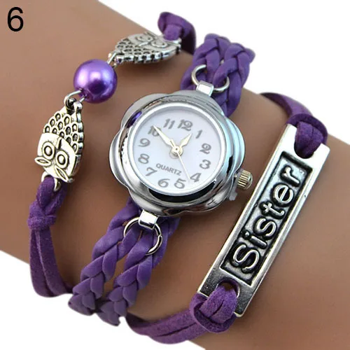 

Women Owl Sister Infinity Braided Multilayer Faux Leather Quartz Bracelet Watch