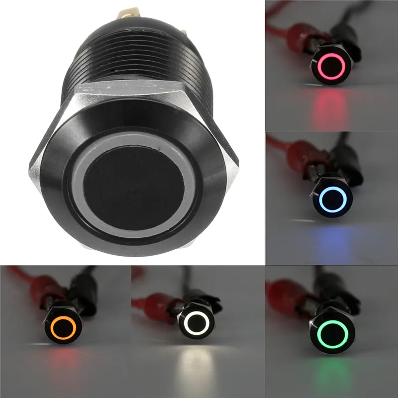 1PC Black Metal 12mm LED Light Momentary Push Button Switch Waterproof