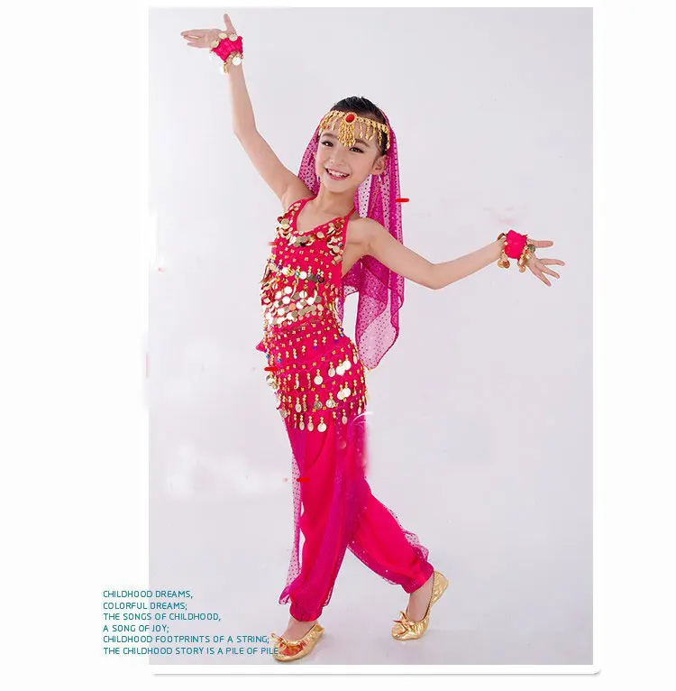 Новый ручной Дети танец живота костюмы комплект дети живота Танцы девушки Болливуд индийский Производительность костюмы весь набор 6