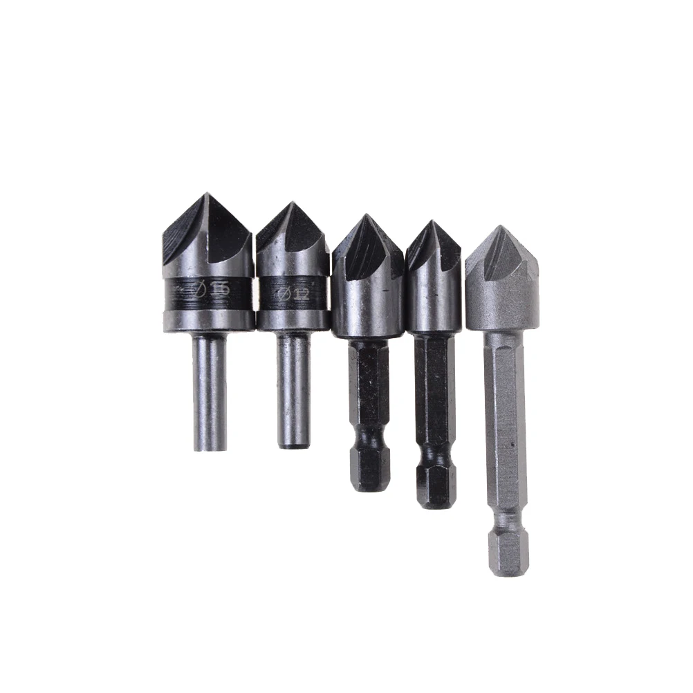 5Pcs 82-90 Degree Point Angle Chamfering HSS 5 Flute Countersink Drill Bit Angle 1/4