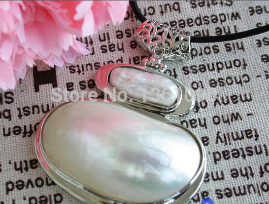 

00654 Big 48mm white mabe keshi pearl necklace crescent pendant