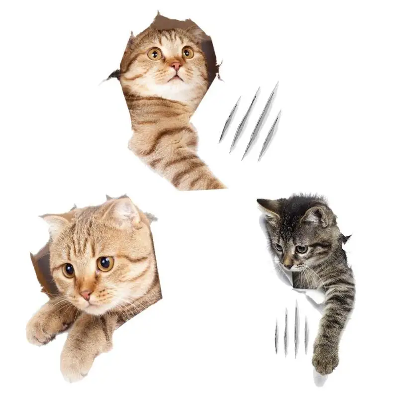 

ALLOYSEED 3D Cat Wall Sticker PVC Self-Adhesive Waterproof Double-sided visible pattern Decals Green Environmentally Friendly