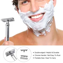 Традиционная Мужская Безопасная бритва с двойным лезвием, серебряная ручная Бритва для волос, Классическая Ручная бритва из нержавеющей стали