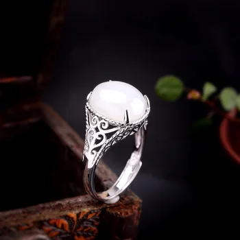 

New Arrivals Retro Silver Ring Women's Real Silver Ring Retro S925 Sterling Silver Jade Silver Ring