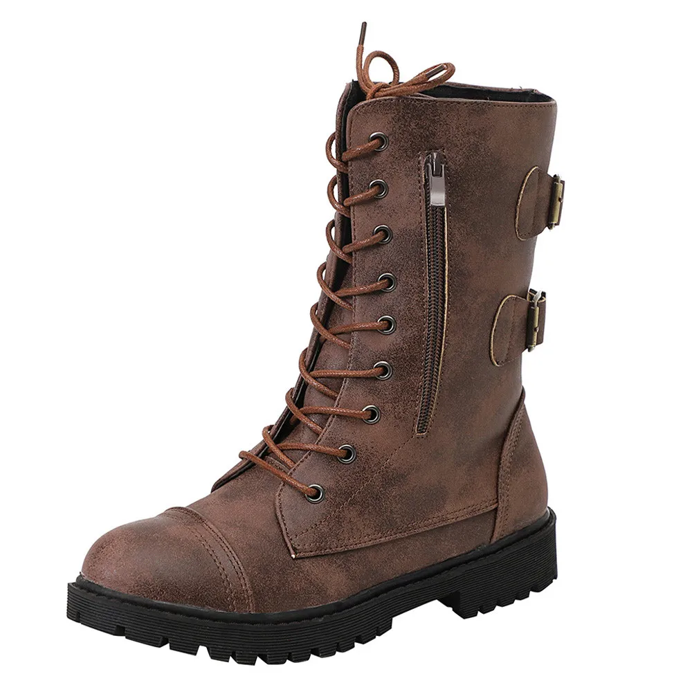 Buy New Women Roman Riding Cowboy Half Boots Winter Lace up Boots Women British