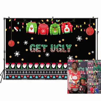 

Ugly Sweater Party Backdrops for Photography Tacky Blackboard Winter Xmas Photo Background Christmas Photobooth W-1992