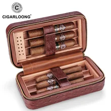 Путешествия кожаный сигарный хьюмидор чехол коричневое дерево кедра с подкладкой портативный курительная коробка держатель лоток для Cohiba сигары CLA-T113-2
