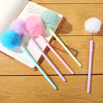

0.5 Mm Creative Hair Ball Pendant Gel Ink Pen Needle Pen Promotional Gift Stationery School Office Supplies Color Random 1pc