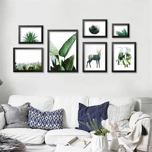 Modern Minimalist Art Canvas Print Poster Green Tropical Plants And Modern Minimalist Art Canvas Print Poster Green Tropical Plants And Elk On Wall Picture