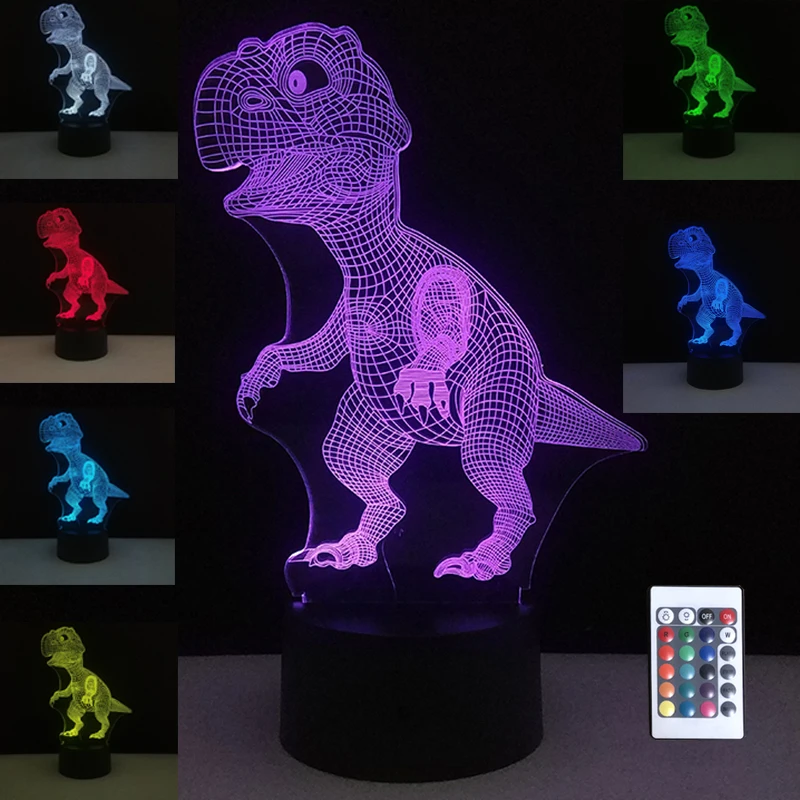 Dinosaur 3D Night Light Touch Table Desk Lamp 7 Colors Optical Illusion Touch Control Lights For Christmas Party Holiday Gifts
