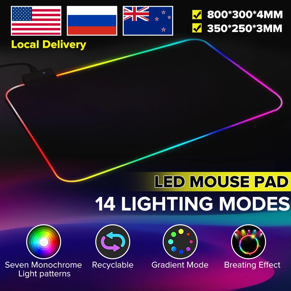 

Large Gaming Mouse Pad RGB USB LED Glowing Gamer Keyboard Mousepad Mice Mat 14 Lighting Modes For PC Computer Laptop