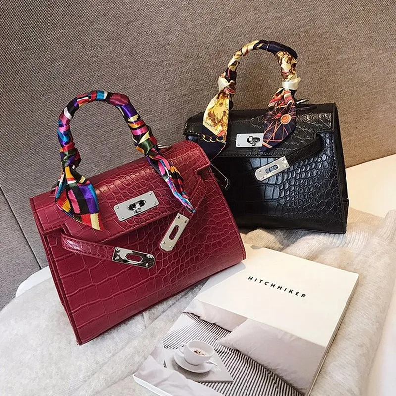

Leather Handbag Women Luxury Crocodile Ladies Shoulder Bag Designer Brand Crossbody Bags for Women Tote Handbags with Scarf
