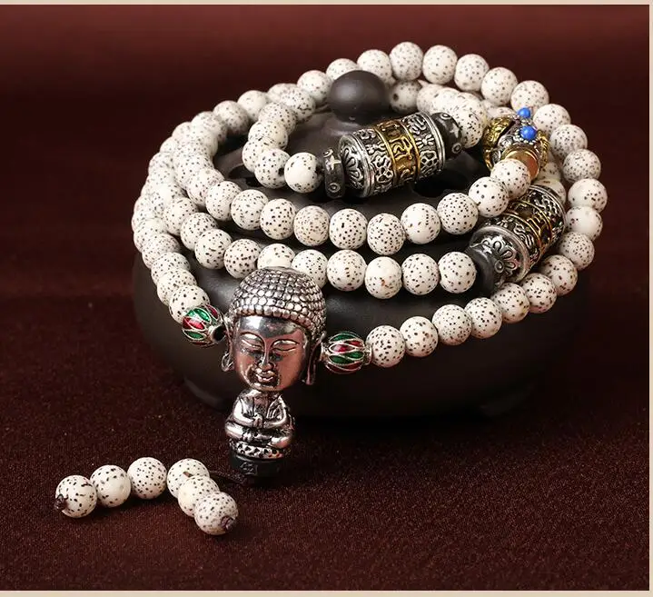 Европа Мода Бодхи заправка 108 бусин браслет голова Будды плотность вдоль Белой трубы браслет
