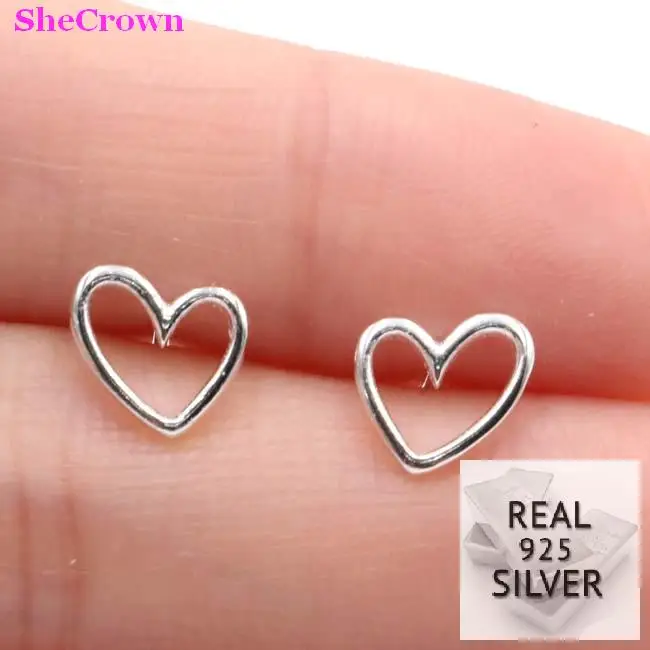 

2018 Real 925 Solid Sterling Silver Heart Shape Gift For Girls Stud Ear Earrings Welcome Drop Shipping
