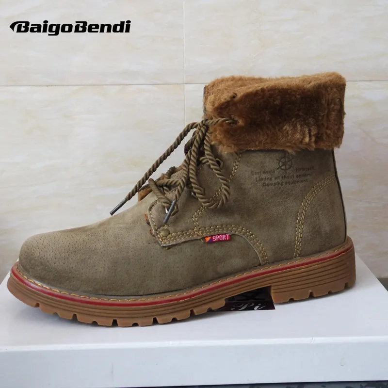 Clearance Sale !! US 8 Super Warm Men Leather Snow Boots Long Plush Winter Fur Boots Man Lace Up Cotton Shoes