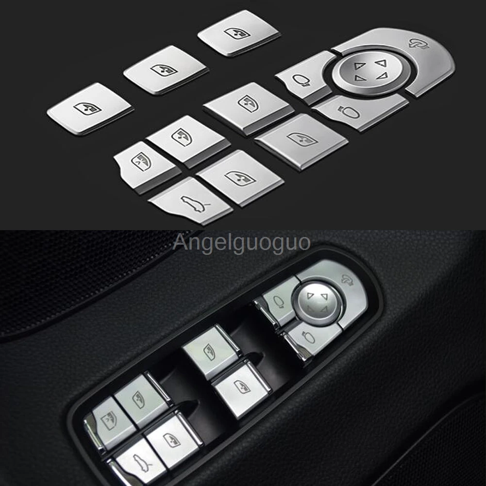 Angelguoguo Car interior Window Glass lifter button trim sequins stickers for Porsche Panamera Cayenne Macan