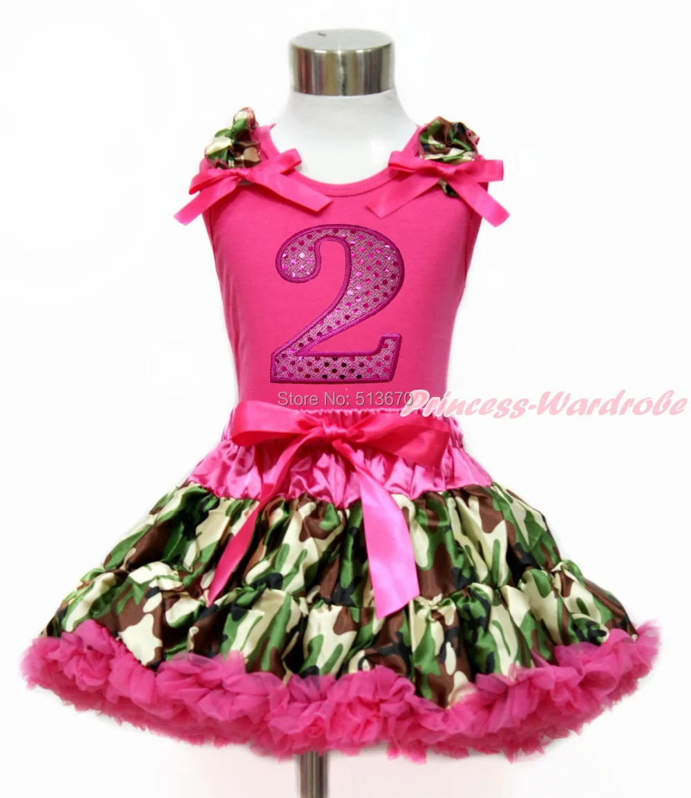 

Hot Pink Sparkle 2ND White Top Camouflage Pettiskirt Set 1-8Year MG1208
