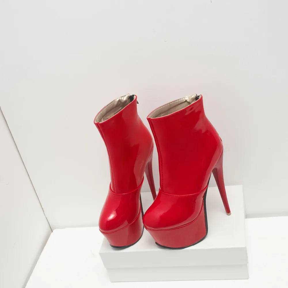 Большие размеры 48; женские ботильоны; модные ботинки из искусственной кожи на платформе и высоком каблуке; женская свадебная обувь; цвет черный, красный, белый