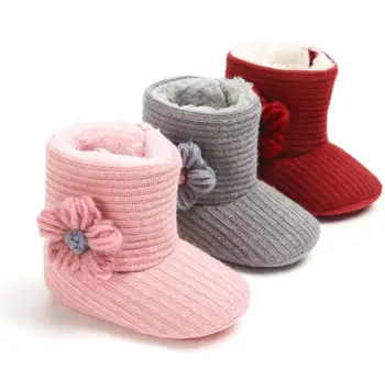 

Winter Keep Warm Fluffy Baby Boots Christmas Flower Flush Soft Soled Round Toe Baby Girls Boys Boots Top Quality Baby Shoes
