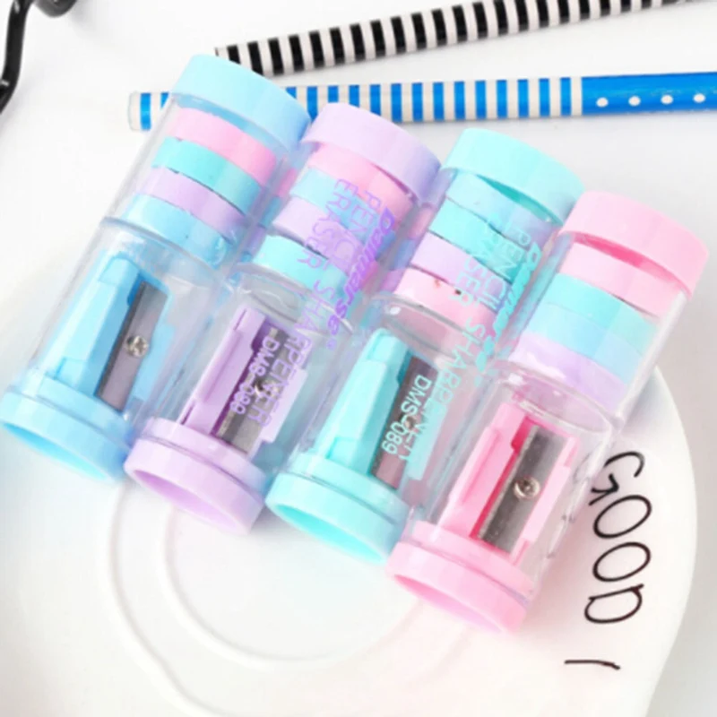 

2018 New Candy Color Mini Pencil Sharpener And Erasers Korean Creative Stationery Environmental Pencil Sharpener Color Random