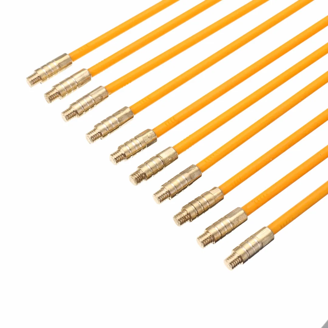 10pcs Fiberglass Cable Running Rods with Brass Hook End Brass Eye End and Flexible Acrylic Connection Kit Set